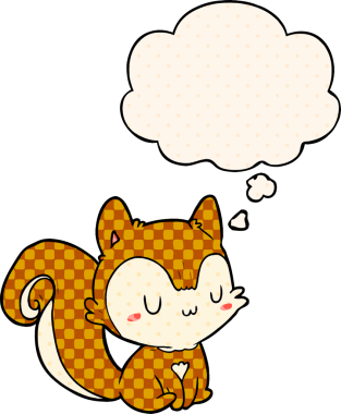 Çizgi roman tarzında bir insan tarafından çizilmiş düşünce balonlu bir sincap.