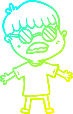 Bir insan tarafından çizilmiş gözlük takan çizgi film çocuğu çizimi.