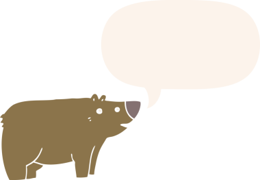 Bir insan tarafından çizilmiş eski tarz konuşma baloncuğu olan çizgi film ayısı.