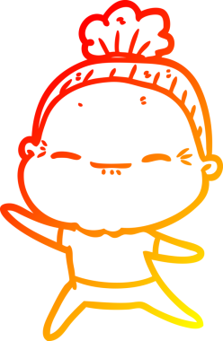 Bir insan tarafından çizilmiş barışçıl, yaşlı bir kadının sıcak çizgi çizimi.