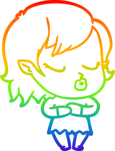 Gökkuşağı gradyan çizgisi. Bir insan tarafından çizilmiş şirin bir vampir kız çizgi filmi.