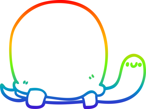 Gökkuşağı gradyan çizgisi bir insan tarafından çizilmiş şirin bir kaplumbağa karikatürü.