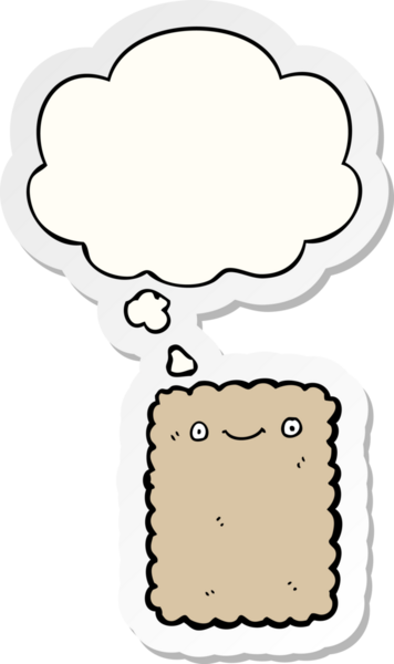 Düşünce baloncuklu çizgi film bisküvisi insan tarafından çizilmiş bir çıkartma.
