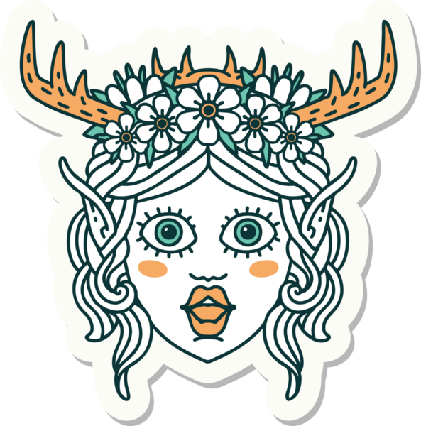 Bir insan tarafından çizilmiş bir Elf Druid karakterinin çıkartması.