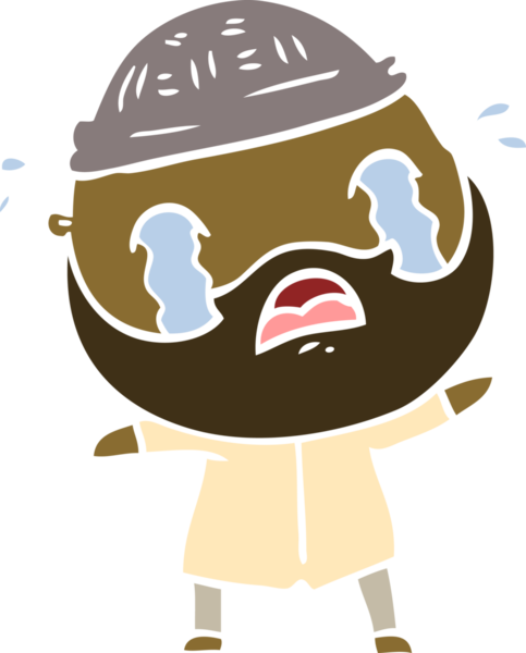 Düz renkli çizgi film sakallı adam bir insan tarafından çizilmiş ağlıyor.