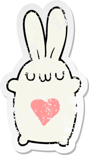Sevgi dolu bir insan tarafından çizilmiş sevimli bir tavşanın kederli çıkartması.