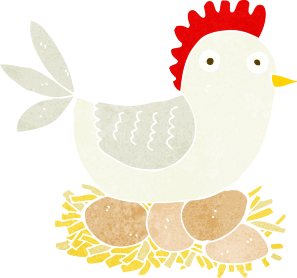 Bir insan tarafından çizilmiş yumurtalar üzerinde çizgi film tavuğu