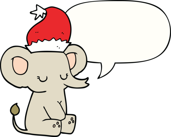 Bir insan tarafından çizilmiş konuşma balonlu şirin bir Noel fili.