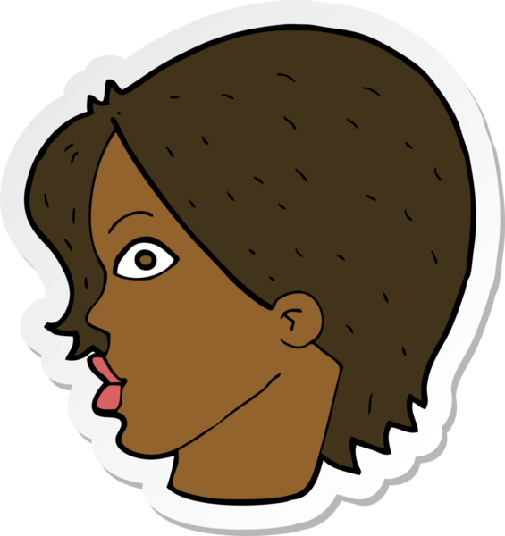 Bir insan tarafından çizilmiş, dik dik bakan bir kadının çıkartması.