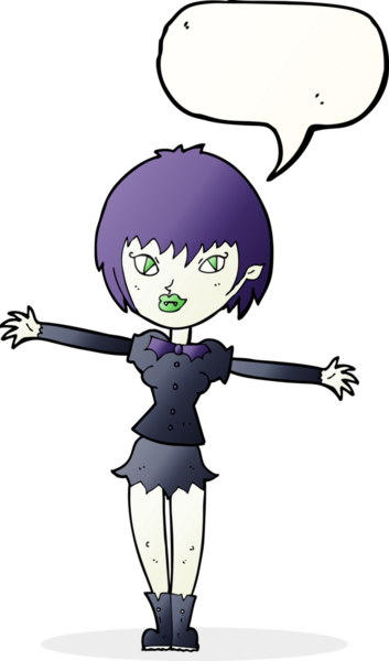 Bir insan tarafından çizilmiş konuşma balonu olan vampir kız.