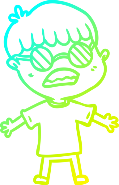 Bir insan tarafından çizilmiş gözlük takan çizgi film çocuğu çizimi.