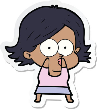 Bir insan tarafından çizilmiş somurtkan bir çizgi film kızının çıkartması.