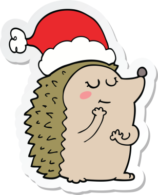 Bir insan tarafından çizilmiş Noel şapkası takan bir kirpinin çıkartması.