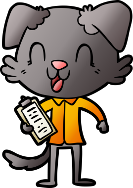 Bir insan tarafından çizilmiş gülen köpek patronu.