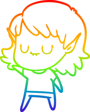 Gökkuşağı gradyan çizgisi mutlu çizgi film kızı bir insan tarafından çizilmiş.