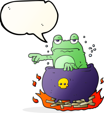 Bir insan tarafından çizilmiş serbest konuşma balonu karikatürü cadılar bayramı kurbağası.