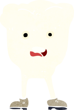 Çizgi film dişleri insan tarafından çizilmiş gibi görünüyor.