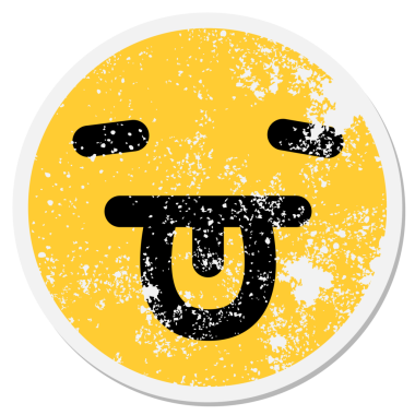 Yorgun yüz, bir insan tarafından çizilmiş dairesel dil etiketi.