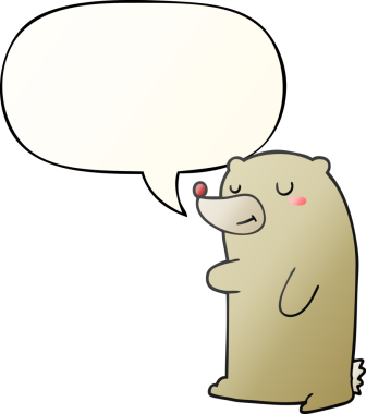 Bir insan tarafından çizilmiş yumuşak eğimli konuşma baloncuğu olan sevimli çizgi film ayısı.