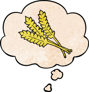 Bir insan tarafından çizilmiş grunge desenli düşünce baloncuklu karikatür buğdayı