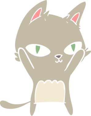 Bir insan tarafından çizilmiş düz renkli çizgi film kedisi.