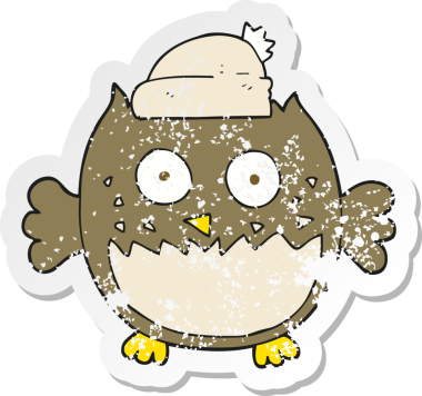 Bir insan tarafından çizilmiş bir baykuşun gerilmiş çıkartması.