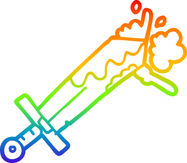 Bir insan tarafından çizilmiş kanlı bir kılıcın gökkuşağı gradyan çizgisi.