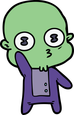 Bir insan tarafından çizilmiş garip, kel bir uzaylı.