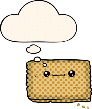 Bir insan tarafından çizilmiş, düşünce baloncuklu çizgi roman bisküvisi.