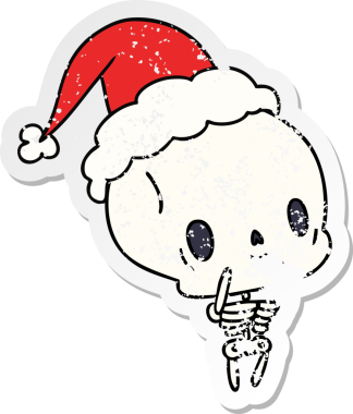 Bir insan tarafından çizilmiş kawaii iskeletinin hüzünlü çıkartması.