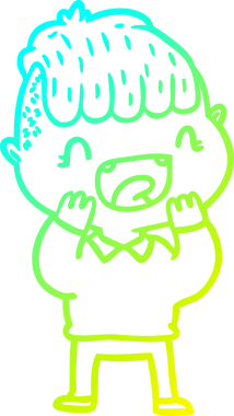 Bir çizgi film karakteri çizen soğuk gradyalı mutlu çocuk bir insan tarafından çizilmiş.