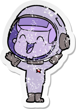 Bir insan tarafından çizilmiş mutlu bir astronotun sıkıntılı çıkartması.