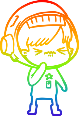 Gökkuşağı gradyan çizgisi kızgın bir uzay kızının çizimi bir insan tarafından çizilmiş