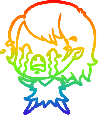 Gökkuşağı gradyan çizimi bir insan tarafından çizilmiş ağlayan vampir kız çizgi