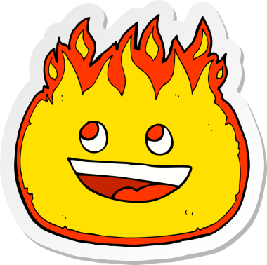 Bir insan tarafından çizilmiş mutlu bir ateşin çıkartması.