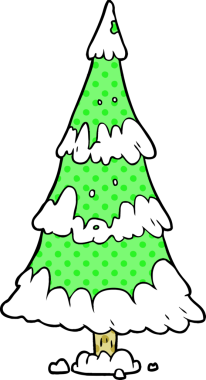 Bir insan tarafından çizilmiş karlı Noel ağacı çizgi filmi.