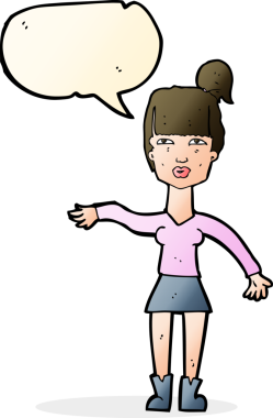 Çizgi filmdeki kadın, bir insan tarafından çizilmiş konuşma balonuyla saygısız bir jest yapıyor.