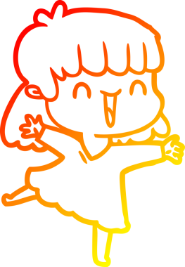 Bir insan tarafından çizilen mutlu bir kızın çizgi çizimi.