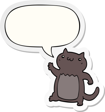 Bir insan tarafından çizilmiş baloncuk çıkartmalı çizgi film kedisi.