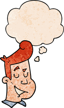 Düşünce baloncuklu çizgi film mutlu adam bir insan tarafından çizilmiş grunge doku tarzı