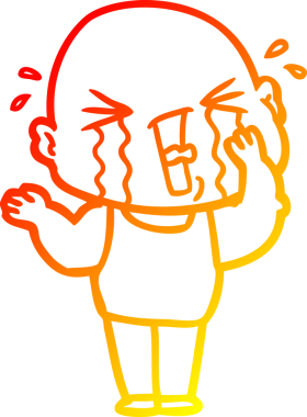 Bir insan tarafından çizilmiş, ağlayan kel bir adamın çizgi çizimi.