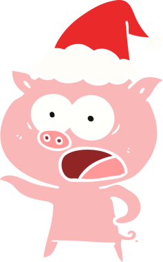 Bir insan tarafından çizilmiş Noel Baba şapkasıyla bağıran bir domuzun el resmi.