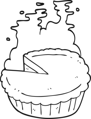 Bir insan tarafından çizilmiş siyah beyaz bir turta.