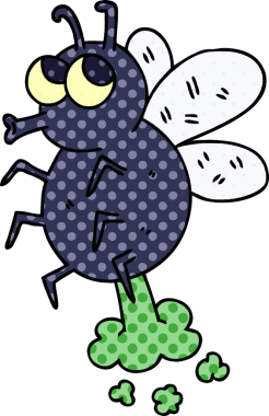 Bir insan tarafından çizilmiş çizgi roman tarzı tuhaf bir çizgi film sineği.