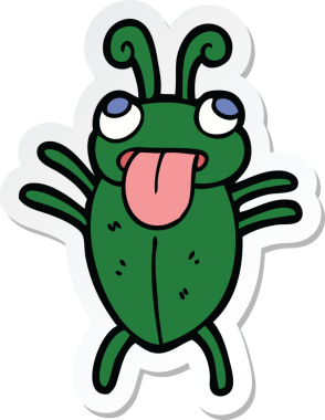 Bir insan tarafından çizilmiş komik bir çizgi film böceğinin çıkartması.