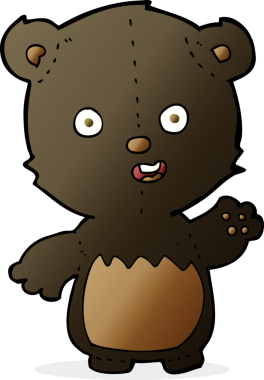 Bir insan tarafından çizilmiş siyah ayı yavrusunu sallayan çizgi film.