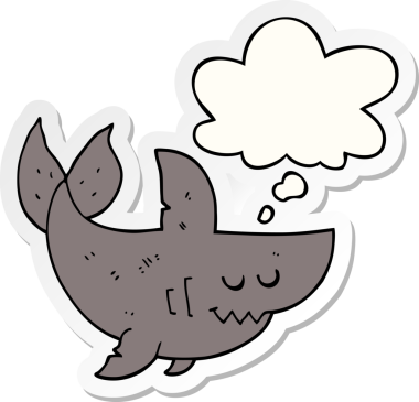 İnsan tarafından çizilmiş bir çıkartma olarak düşünce baloncuğu olan çizgi film köpekbalığı.