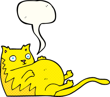 Bir insan tarafından çizilmiş serbest çizilmiş çizgi roman konuşma balonu şişman kedi.