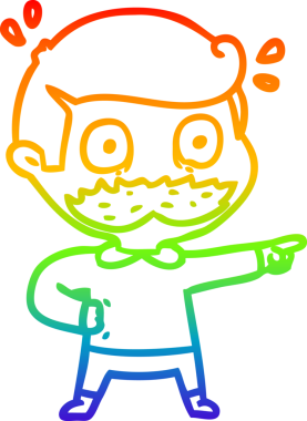 Gökkuşağı gradyan çizimi bıyıklı bir çizgi film adamı bir insan tarafından çizildi.