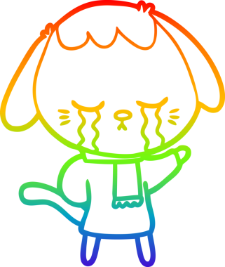 Gökkuşağı gradyan çizimi bir insan tarafından çizilmiş şirin bir köpek yavrusu ağlama çizgi filmi